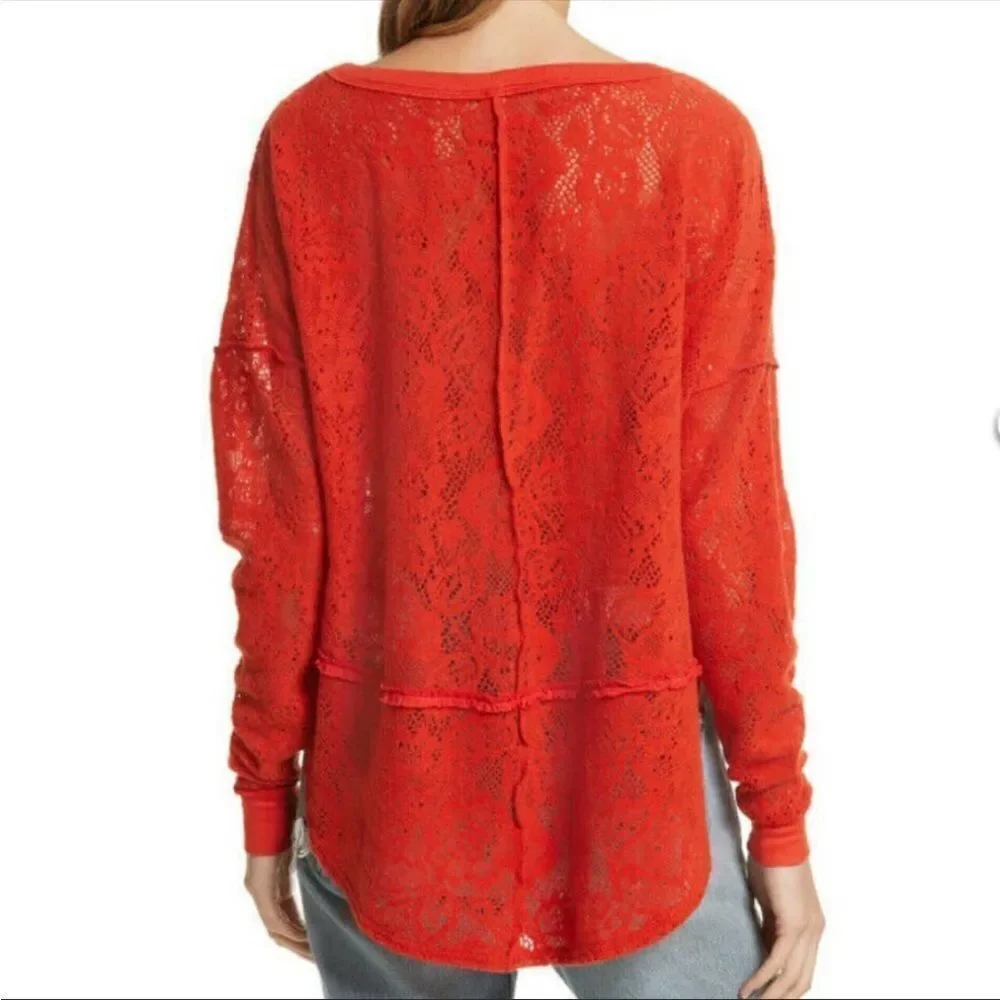 FREE PEOPLE | Not Cold Eyelet Oversized Orange Red Sweater Women’s Size Small